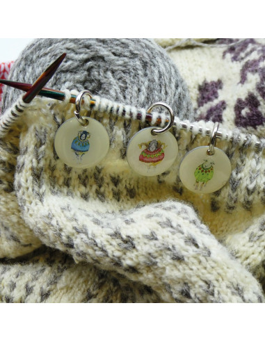 Set de 6 anneaux marqueurs de maille - Mouton et pull