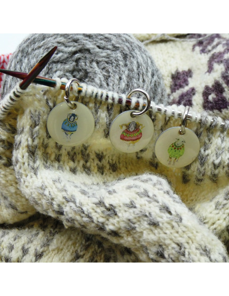 Set de 6 anneaux marqueurs de maille - Mouton et pull