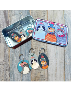 Set de 6 anneaux marqueurs de maille - Chat et bonnet