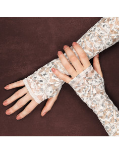 Tissu dentelle métalissée Lauren - Blanc 2
