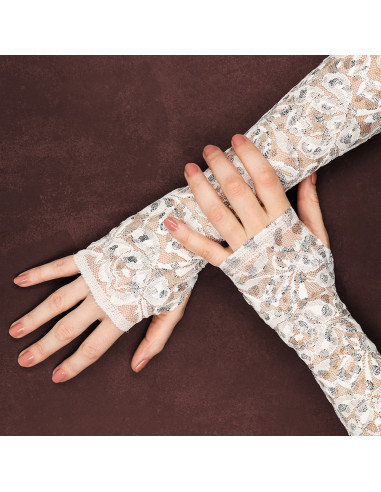 Tissu dentelle métalissée Lauren - Blanc