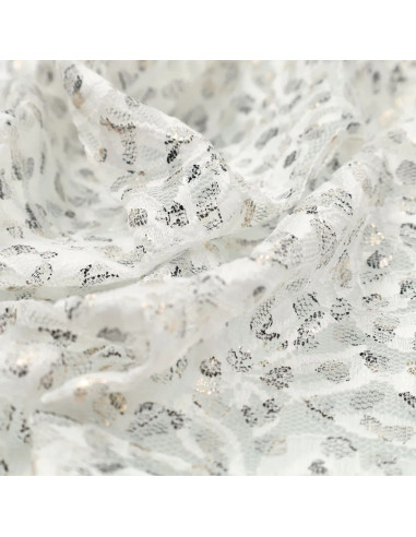Tissu dentelle métalissée Lauren - Blanc