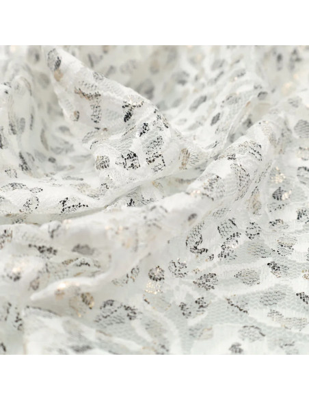 Tissu dentelle métalissée Lauren - Blanc