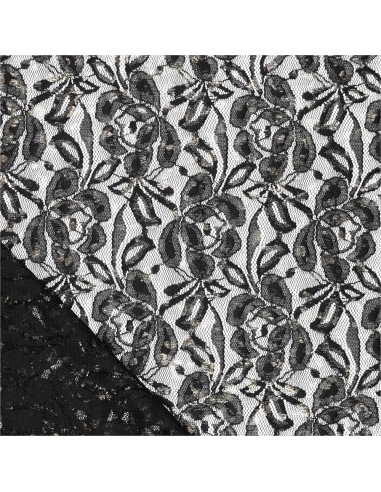 Tissu dentelle métalissée Lauren - Noir