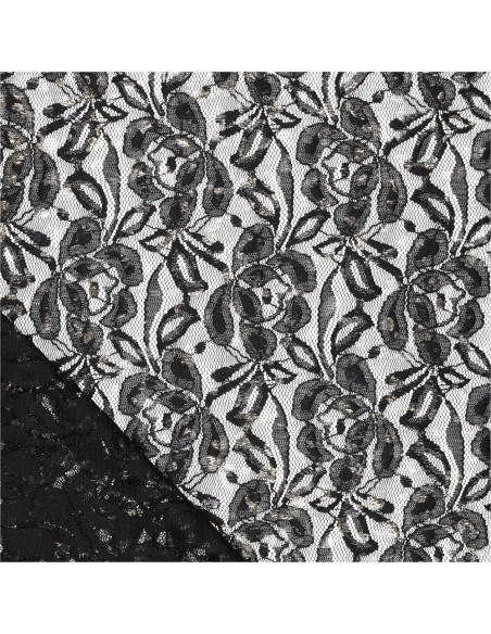 Tissu dentelle métalissée Lauren - Noir