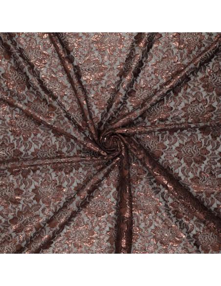 Tissu dentelle métalissée Lisa - Chocolat