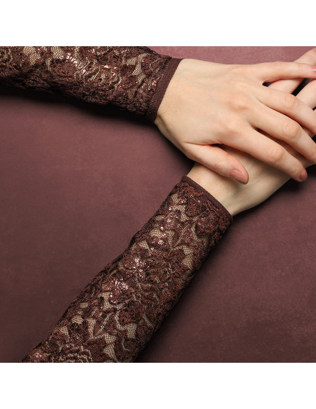 Tissu dentelle métalissée Lisa - Chocolat