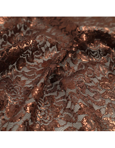 Tissu dentelle métalissée Lisa - Chocolat