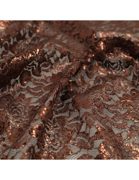 Tissu dentelle métalissée Lisa - Chocolat
