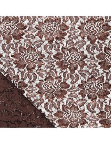 Tissu dentelle métalissée Lisa - Chocolat