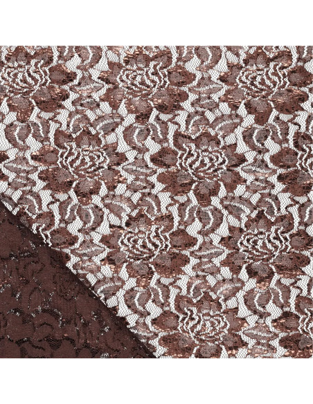 Tissu dentelle métalissée Lisa - Chocolat
