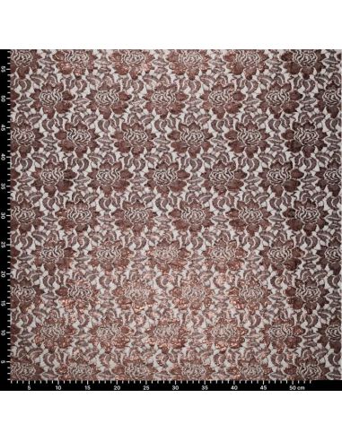 Tissu dentelle métalissée Lisa - Chocolat