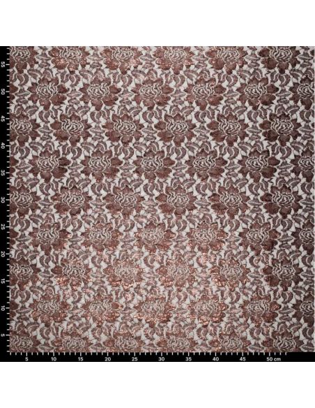 Tissu dentelle métalissée Lisa - Chocolat
