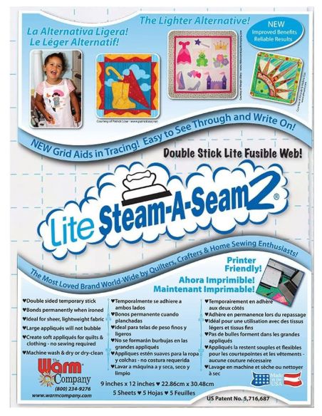 Set de 5 feuilles thermocollantes double face Lite Steam-A-Seam2