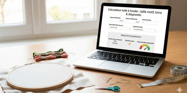 Calculateur toile à broder : taille motif, brins & diagnostic