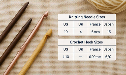 Convertisseur de tailles aiguilles et crochets US / UK / JP / FR
