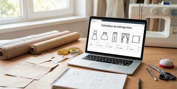 Calculateur de métrage tissu – robe, jupe, pantalon, rideaux, coussin…